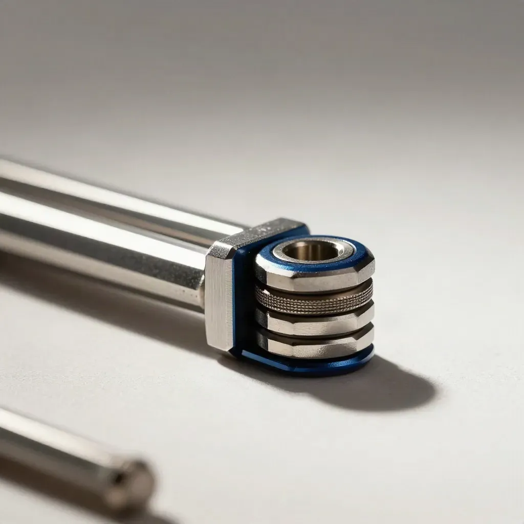 Hex keys, machined bracket, and metal spacers assembled on brushed aluminum under dramatic light.